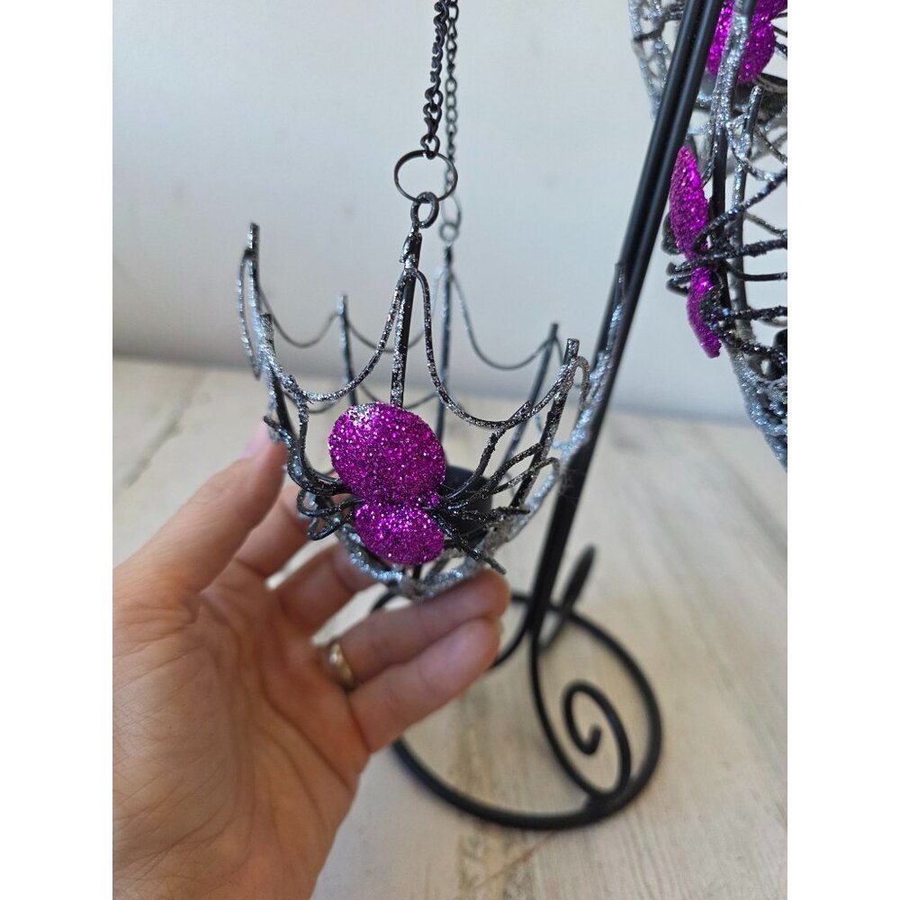 Pier 1 glitter spider web candle votive holder metal sparkle glitter purple silv